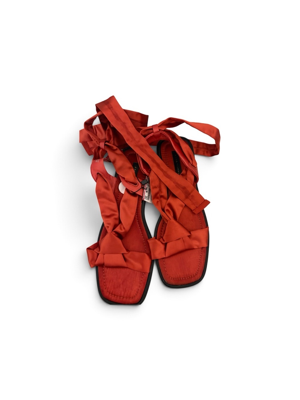 Zara Red Satin Wrap Flat Sandals